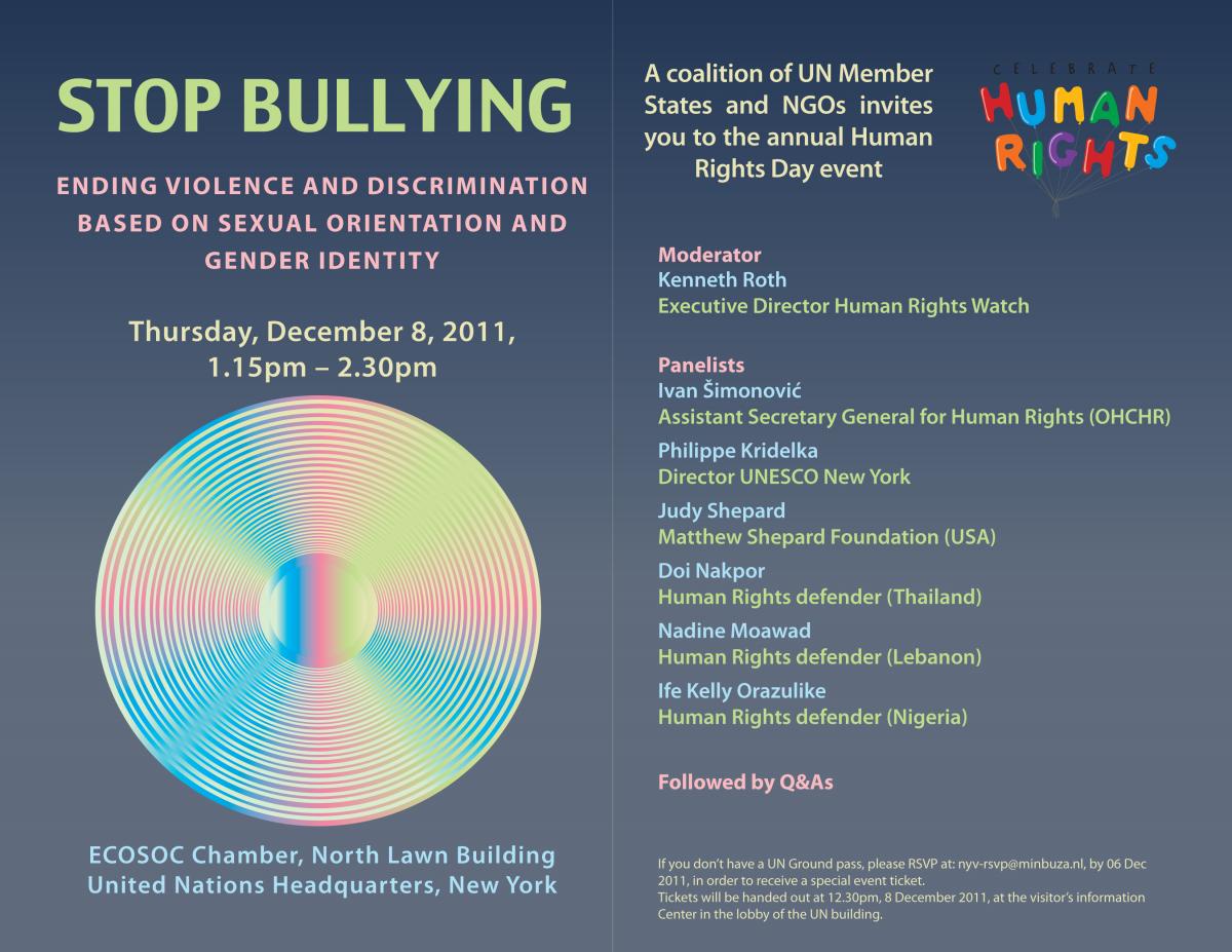 Human Rights Day event, December 2011: Stop Bullying - IInvitation Human Rights Day event, December 2011: Stop Bullying - Invitation